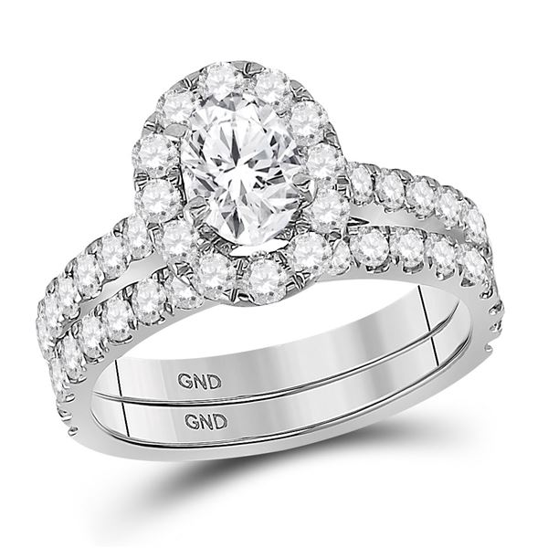 Oval Diamond Bridal Wedding Ring Band Set 1-7/8 Cttw 14kt White Gold