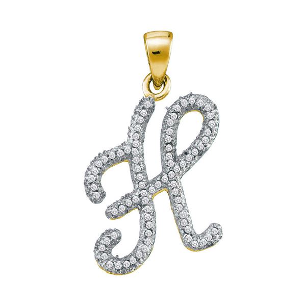 Diamond Initial H Letter Pendant 1/5 Cttw 10kt Yellow Gold