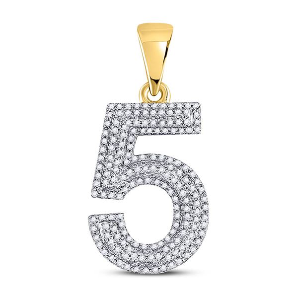 Mens Diamond Number 5 Charm Pendant 1/2 Cttw 10kt Yellow Gold