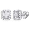 Image 1 : Baguette Diamond Square Cluster Earrings 1/2 Cttw 14kt White Gold