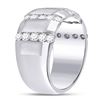 Image 3 : Mens Diamond Striped Matte Wedding Band Ring 1-1/2 Cttw 14kt White Gold