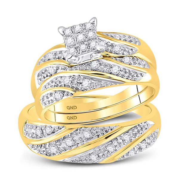 His Hers Diamond Square Matching Wedding Set 1/3 Cttw 10kt Yellow Gold
