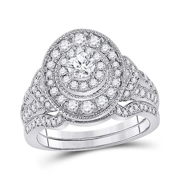 Diamond Bridal Wedding Ring Band Set 1 Cttw 14kt White Gold