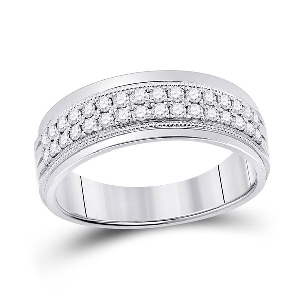 Mens Diamond Wedding Machine Set Band Ring 1/2 Cttw 10kt White Gold