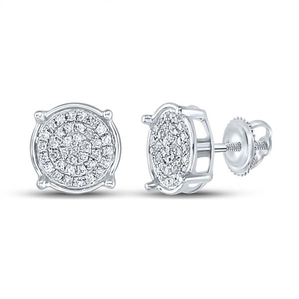 Sterling Silver Mens Diamond Disk Circle Earrings 1/8 Cttw Sterling Silver