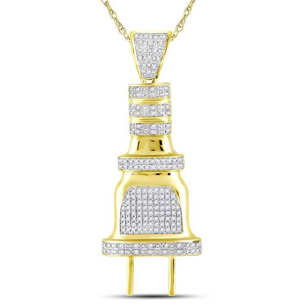 Mens Diamond Electric Plug Socket Charm Pendant 1/2 Cttw 10kt Yellow Gold