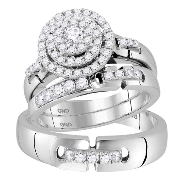His Hers Diamond Solitaire Matching Wedding Set 1 Cttw 14kt White Gold
