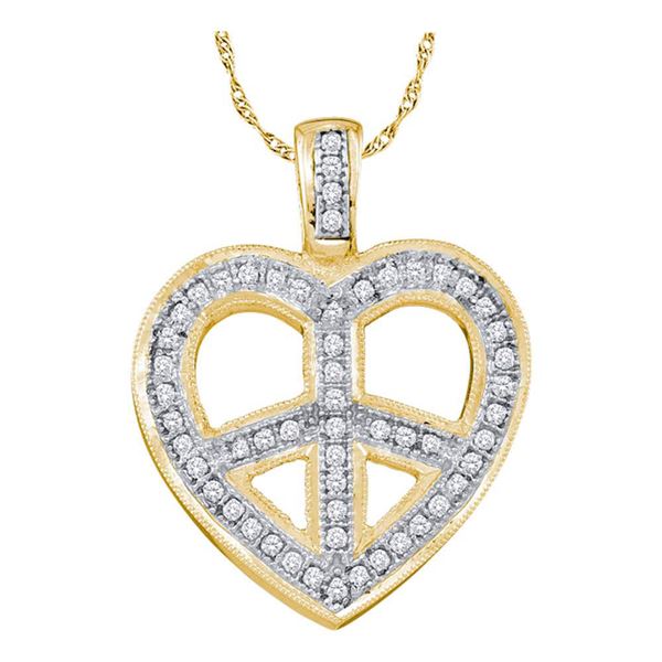 Diamond Heart Peace Sign Pendant 1/6 Cttw 10kt Yellow Gold
