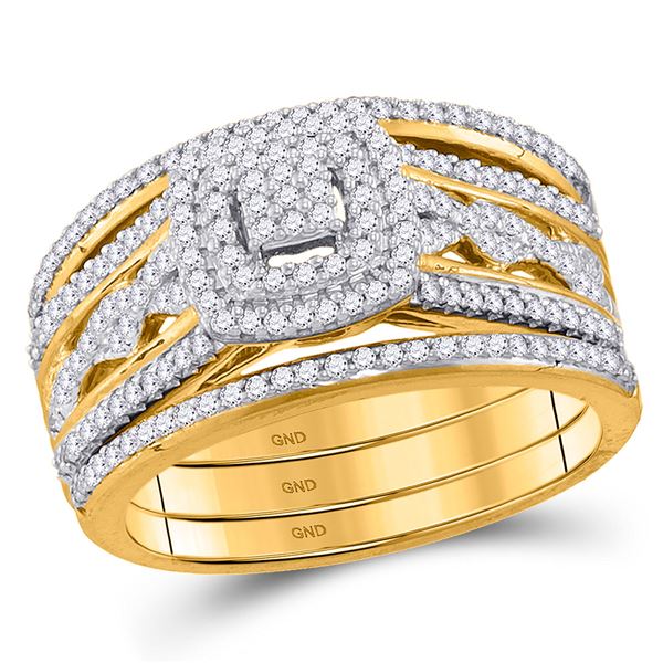 Diamond 3-Piece Bridal Wedding Ring Band Set 1/2 Cttw 10kt Yellow Gold