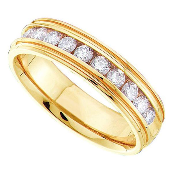 Mens Channel-set Diamond Ridged Edge Wedding Band 1/4 Cttw 14kt Yellow Gold