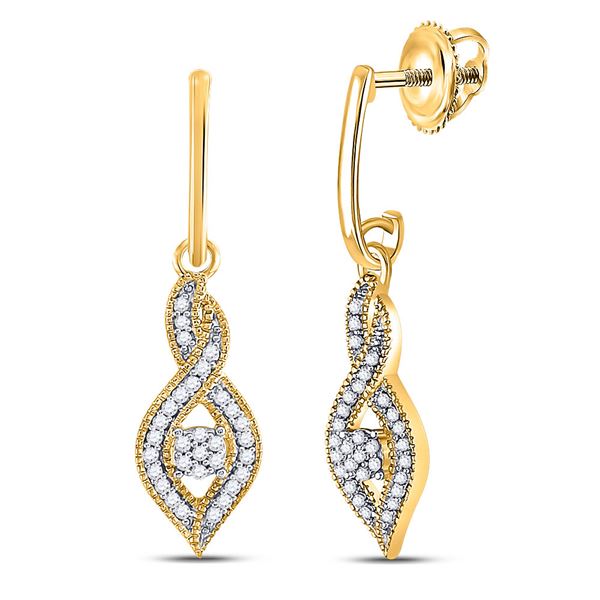 Diamond Cluster Dangle Earrings 1/6 Cttw 10kt Yellow Gold