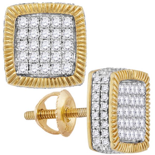 Mens Diamond Square Fluted Cluster Earrings 7/8 Cttw 10kt Yellow Gold