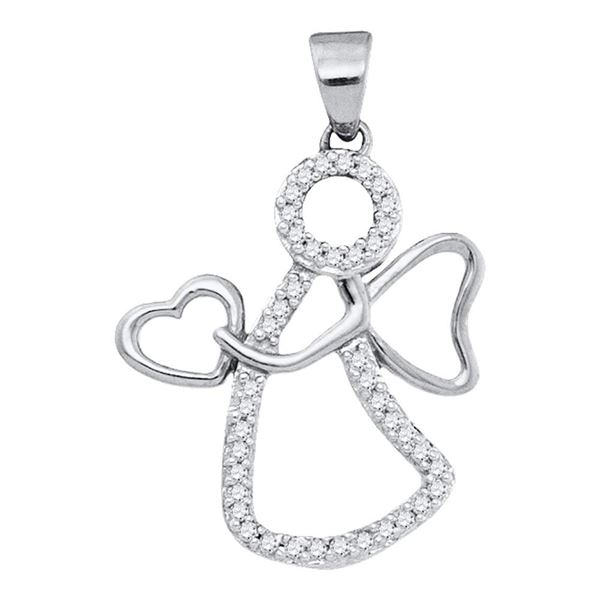 Diamond Guardian Angel Heart Pendant 1/8 Cttw 10kt White Gold