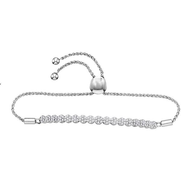 Diamond Flower Cluster Bolo Bracelet 3/4 Cttw 10kt White Gold