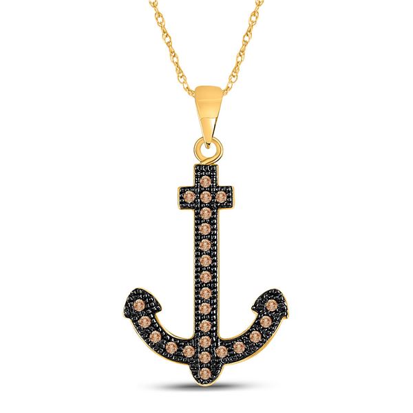Brown Diamond Anchor Nautical Pendant 1/5 Cttw 10kt Yellow Gold
