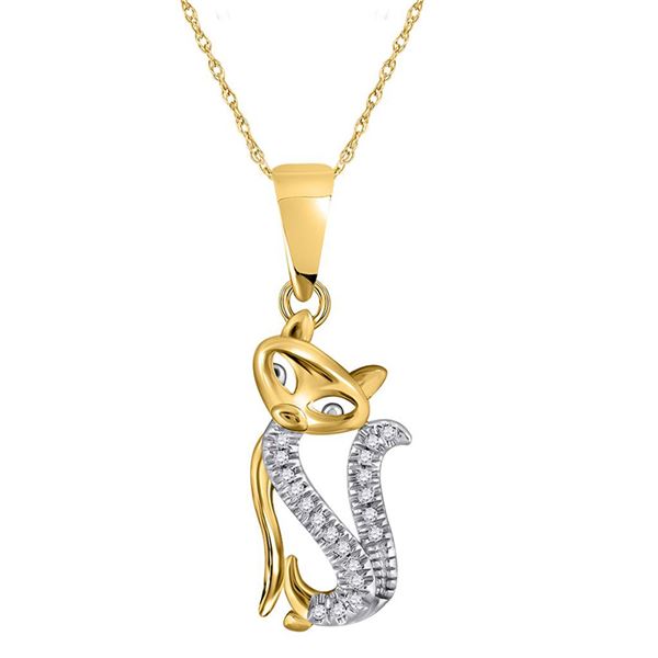 Diamond Kitty Cat Animal Pendant 1/20 Cttw 10kt Yellow Gold