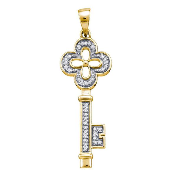 Diamond Key Love Pendant 1/8 Cttw Yellow-tone Sterling Silver