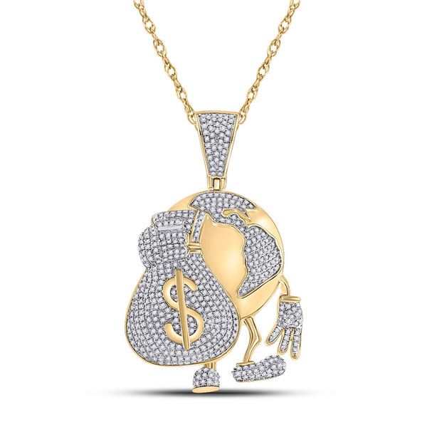 Mens Diamond Globe Money Earth Charm Pendant 1-1/2 Cttw 10kt Yellow Gold