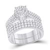Image 2 : His Hers Diamond Cluster Matching Wedding Set 2-5/8 Cttw 14kt White Gold