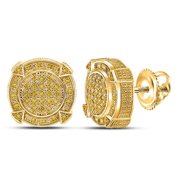 Yellow-Tone Sterling Silver Mens Yellow Color Enhanced Diamond Stud Earrings 1/5 Cttw Yellow-Tone St