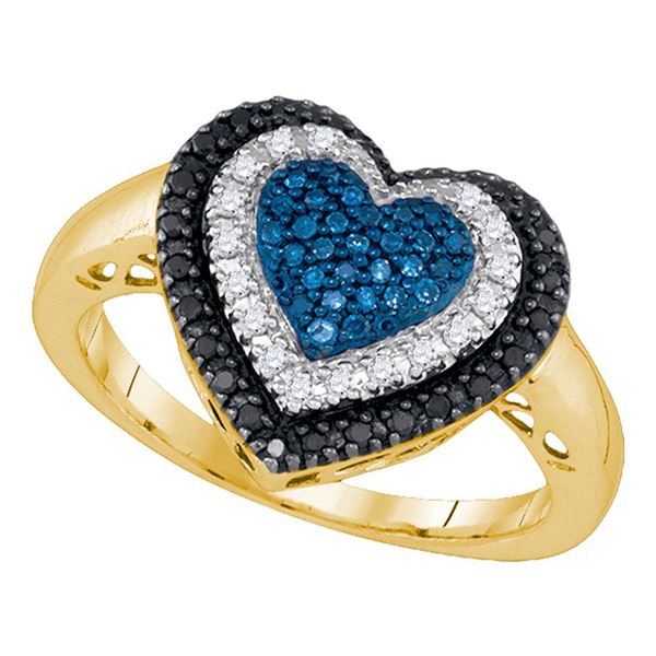 Black Blue Color Enhanced Diamond Heart Ring 1/4 Cttw 10kt Yellow Gold