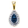 Image 1 : Blue Color Enhanced Diamond Teardrop Pendant 1/6 Cttw 10kt Yellow Gold