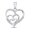 Diamond Mom Mother Double Heart Pendant 1/8 Cttw 10kt White Gold