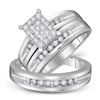 Image 1 : His Hers Diamond Cluster Matching Wedding Set 5/8 Cttw 10kt White Gold