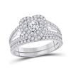 Diamond Heart Bridal Wedding Ring Band Set 1-1/5 Cttw 14kt White Gold