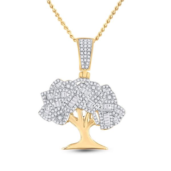 Mens Diamond Money Tree Charm Pendant 7/8 Cttw 14kt Yellow Gold