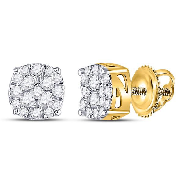Mens Diamond Cluster Earrings 1/4 Cttw 10kt Yellow Gold