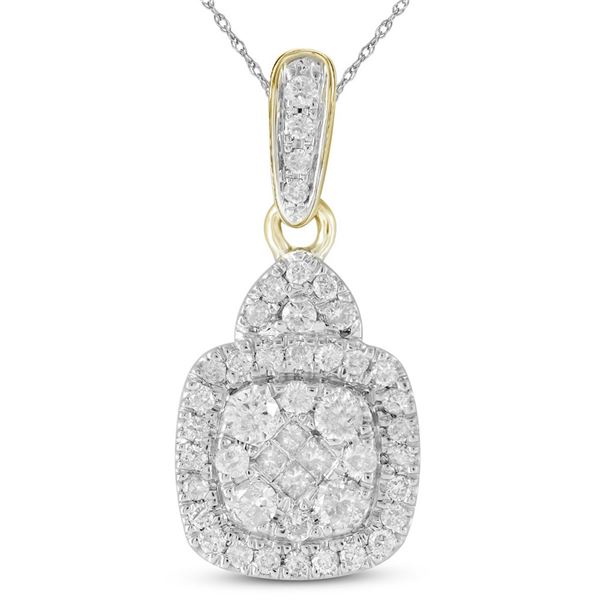 Princess Diamond Square Cluster Pendant 3/8 Cttw 14kt Yellow Gold