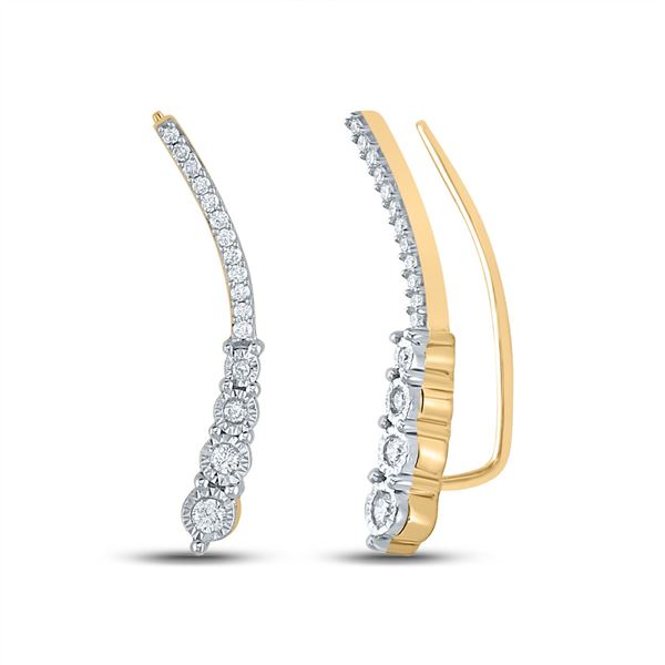 Diamond Climber Earrings 1/4 Cttw Yellow-tone Sterling Silver