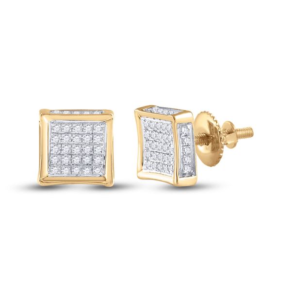 Mens Diamond Square Earrings 1/8 Cttw 10kt Yellow Gold