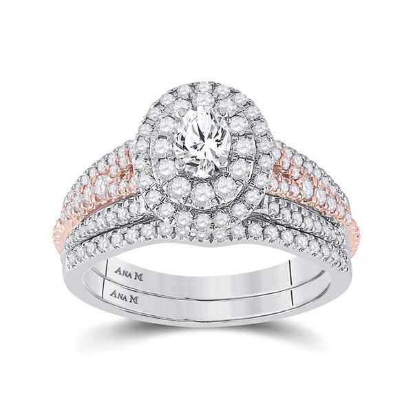 Oval Diamond Bridal Wedding Ring Band Set 1 Cttw 14kt Two-tone Gold