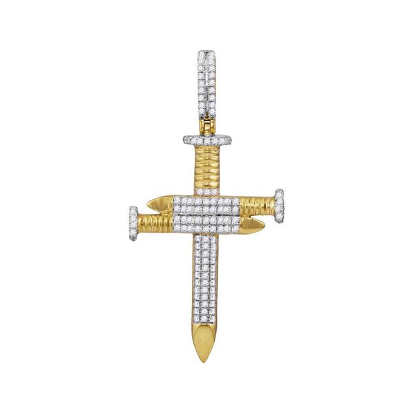 Mens Diamond 3 Nail Cross Charm Pendant 3/4 Cttw 10kt Yellow Gold