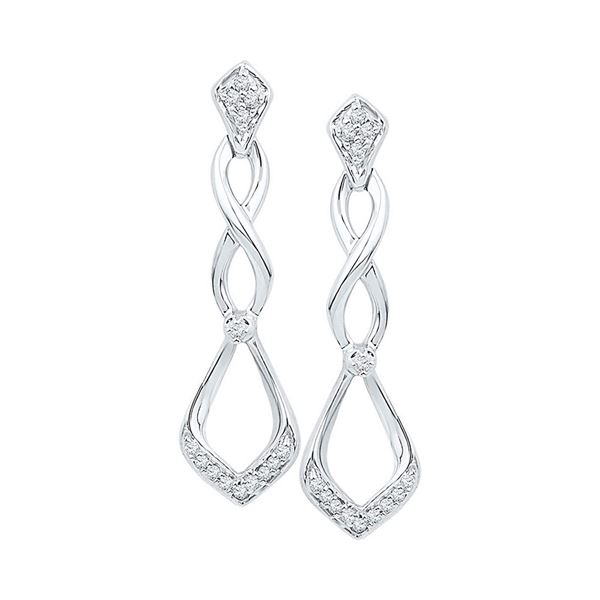 Diamond Cascading Teardrop Dangle Earrings 1/10 Cttw 10kt White Gold