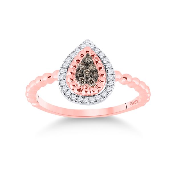 Brown Diamond Teardrop Ring 1/5 Cttw 10kt Rose Gold