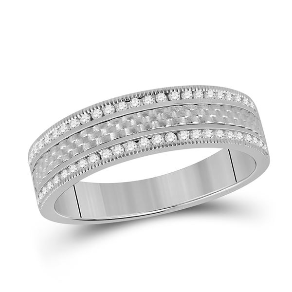 Mens Diamond Wedding Brick Band Ring 1/3 Cttw 14kt White Gold