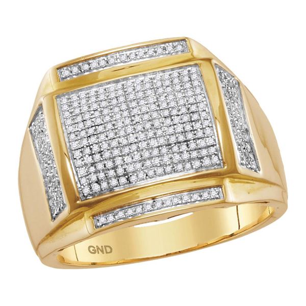 Mens Pave-set Diamond Square Cluster Ring 1/2 Cttw 10kt Yellow Gold