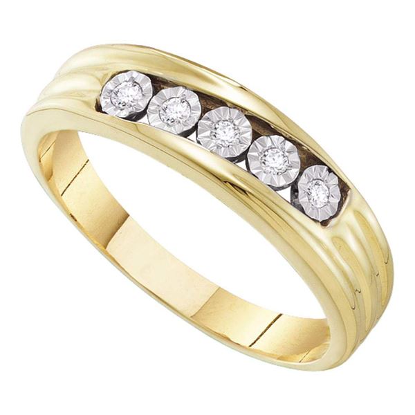 Mens Diamond 5-Stone Band Ring 1/10 Cttw 10kt Yellow Gold