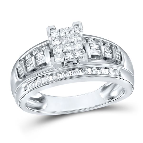 Princess Diamond Cluster Bridal Wedding Engagement Ring 1/2 Cttw 10kt White Gold