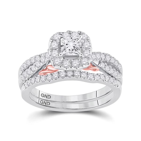 Princess Diamond Bridal Wedding Ring Band Set 1 Cttw 14kt Two-tone Gold