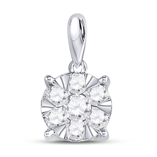 Diamond Flower Cluster Pendant 1/2 Cttw 14kt White Gold