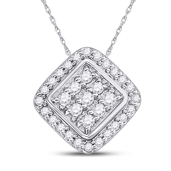 Diamond Diagonal Square Frame Cluster Pendant 1/4 Cttw 10kt White Gold