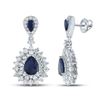 Image 1 : Pear Blue Sapphire Diamond Dangle Earrings 4-7/8 Cttw 14kt White Gold
