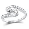 Diamond 2-stone Bridal Wedding Engagement Ring 5/8 Cttw 10kt White Gold