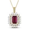 Image 1 : Emerald Ruby Diamond Halo Pendant 7/8 Cttw 14kt Yellow Gold