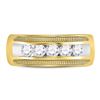 Image 2 : Mens Diamond Single Row Textured Wedding Band Ring 1 Cttw 14kt Yellow Gold