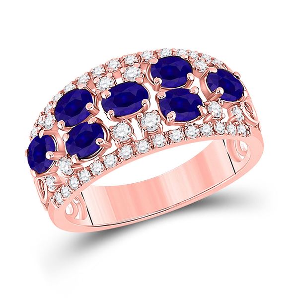 Oval Blue Sapphire Diamond Band Ring 1-7/8 Cttw 14kt Rose Gold